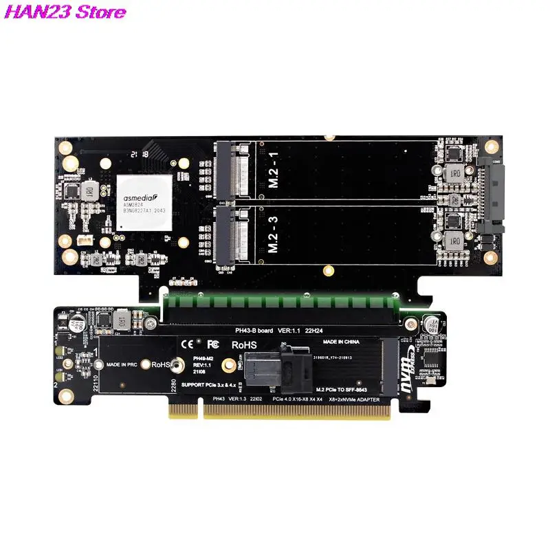 

1PC PCIE Splitter Adapter Card Nvme Expansion Riser Card 8+4+4Hyper Ultra Quad VROC M.2 Nvme Port Expansion Riser Card