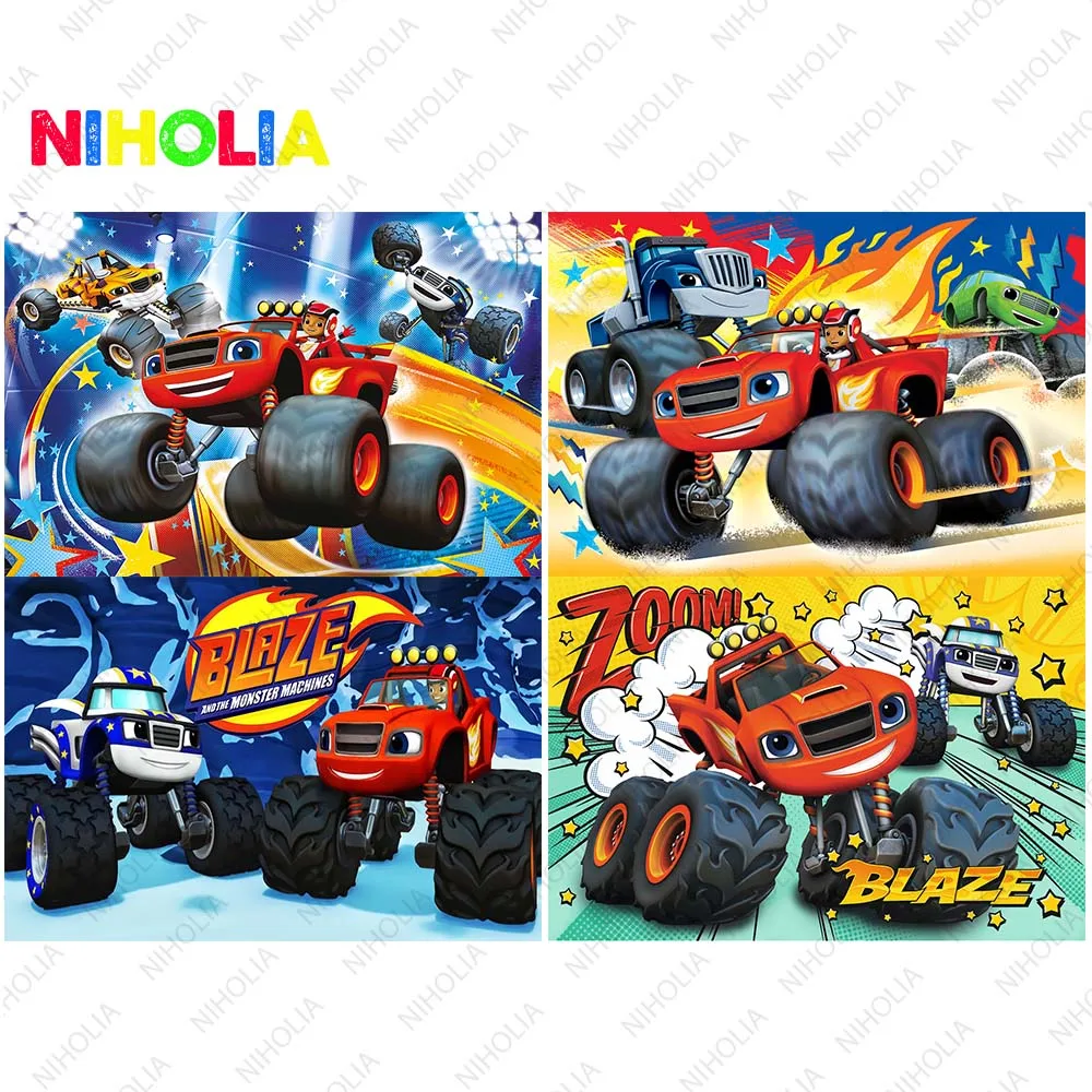 

Niholia Blaze and the Monster Machine Photography Backdrop Boys Birthday Photo Background Truck Car Big Wheels Photo Booth Props