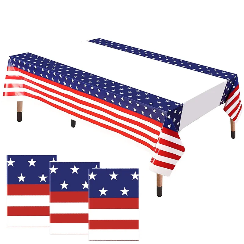 4th of July Tablecloth Disposable Plastic Waterproof Table Cover Veterans Day Independence Day American Flag Party Decorations