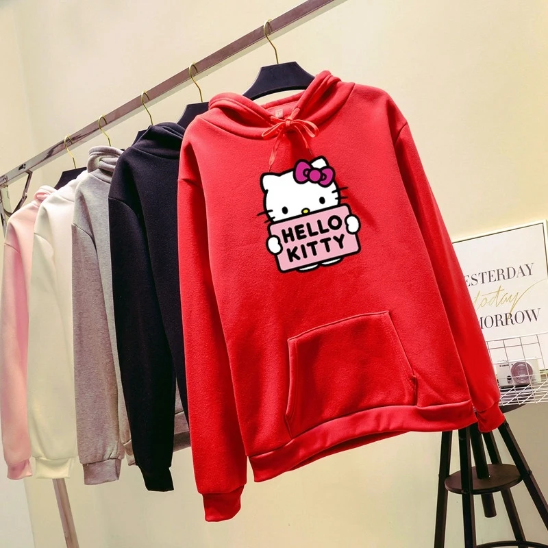 

Hello Kitty Short-sleeved Hoodie Sanrio Top Schoolgirl Loose All-match Top Tops Women 2022 Womens Clothing T Shirt for Women