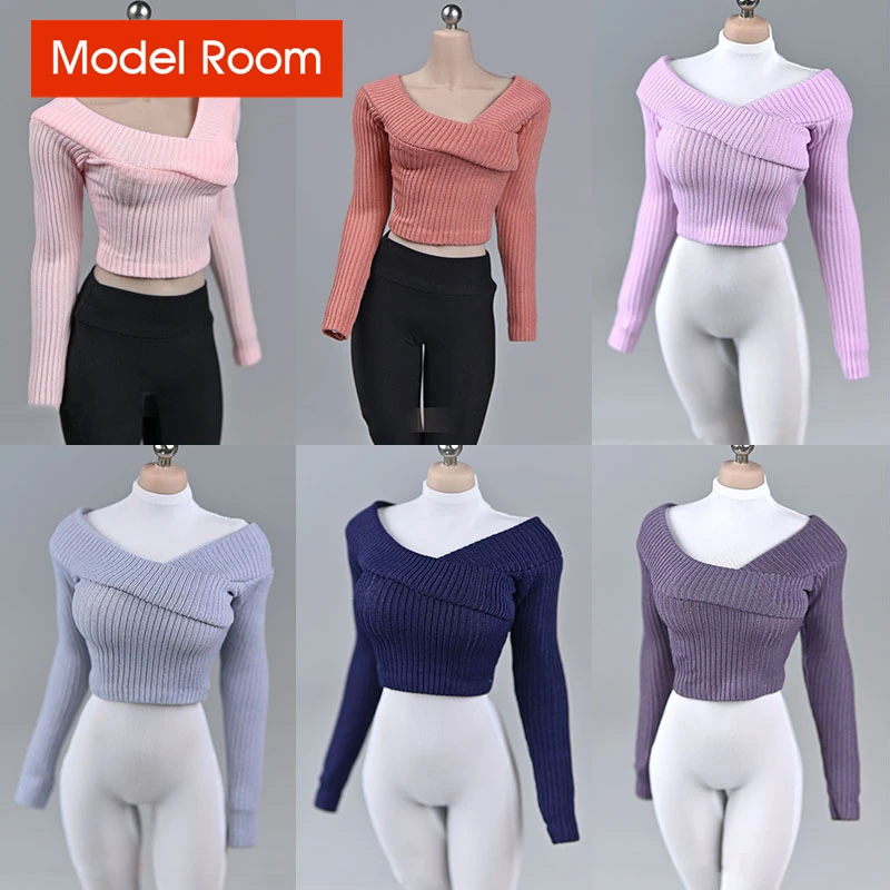 1/6 Scale Female Thick Stripe Wide-Necked Sweater Soldier Tops Clothes Model Fit 12'' PH TBL Action Figure Body Dolls