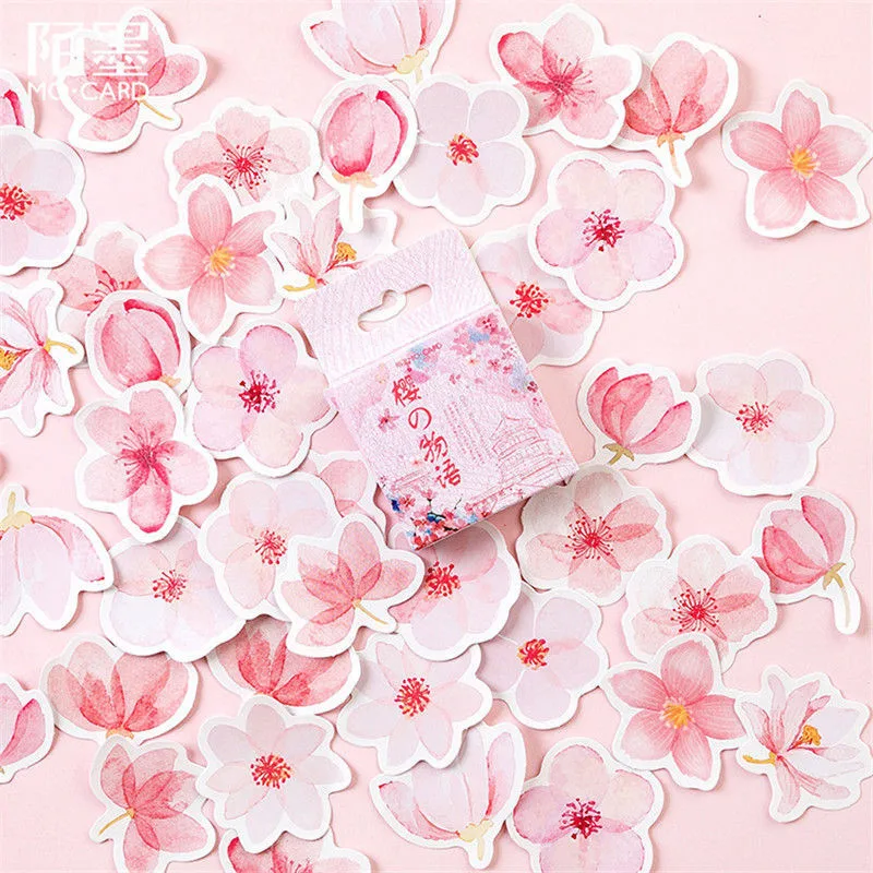 

45Pcs/set Japanese Cherry Blossoms Planner Flower Diary Deco Paper Small Kawaii Stickers Stationary Scrapbooking Journal