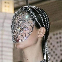 hyperbolic rhinestone cover face big mask chain face accessories for women crystal stage cosplay mask veil headband jewelry gift