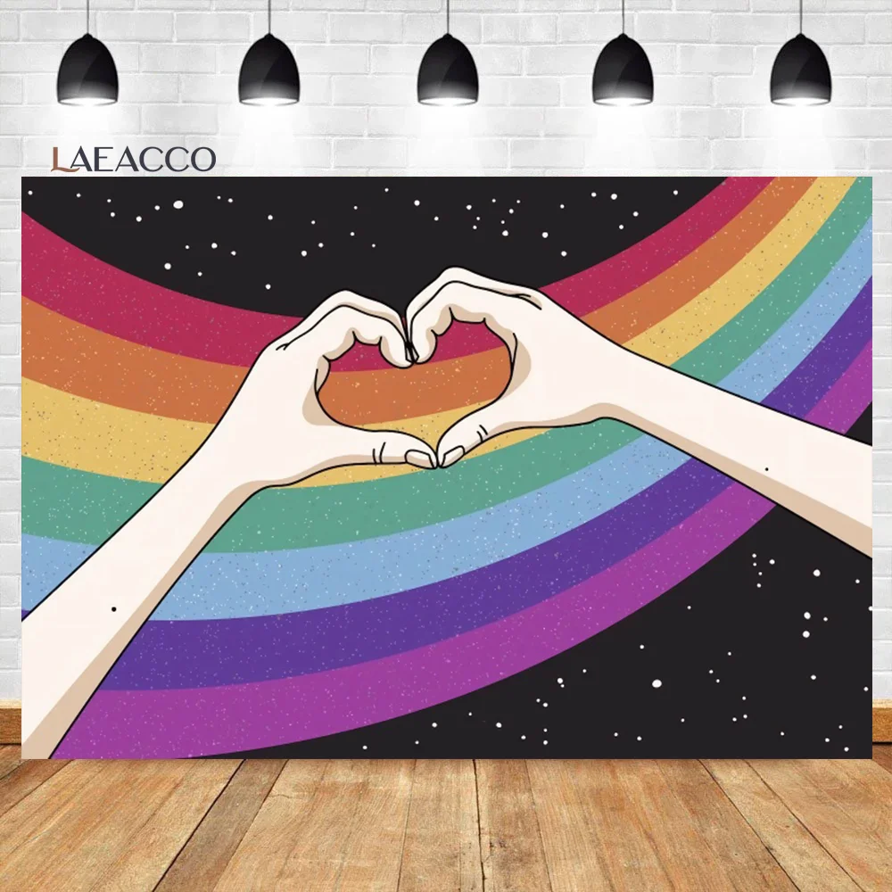 

Laeacco Sweet Love Heart Wedding Party Decor Background Rainbow Engaged Bridal Shower Portrait Customized Photography Backdrop