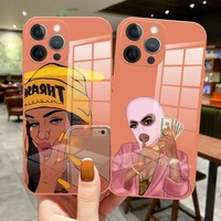 make money african black girl glas phone case for iphone 13 12 11 pro max mini xs xr 8 7 plus xs max glass silicone back cover