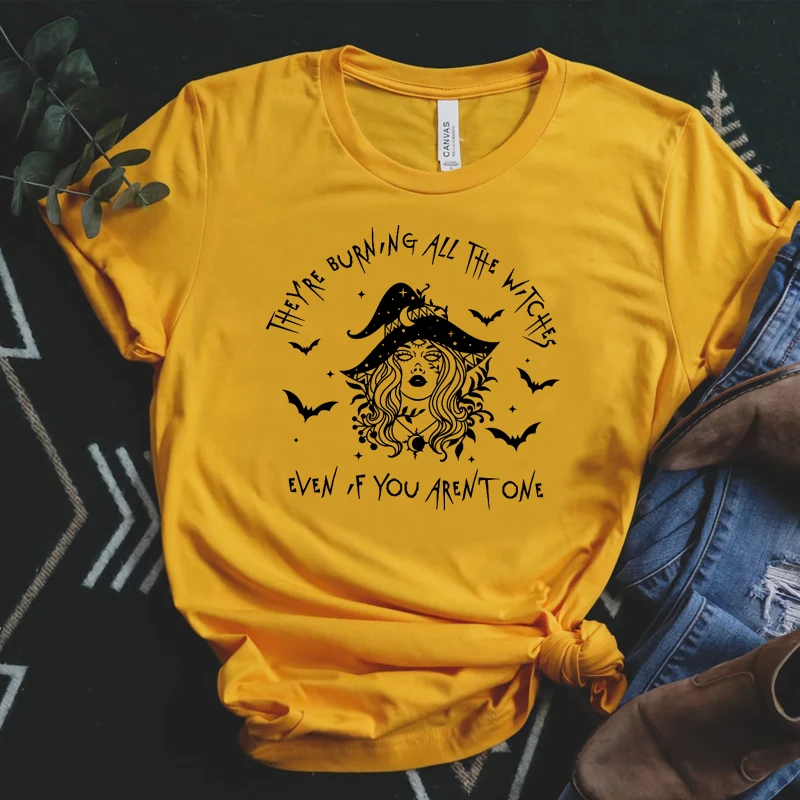 

Женские футболки из хлопка на Хэллоуин 1920-х гранж, с надписью «It's burn All The Witches», одежда для женщин, топы