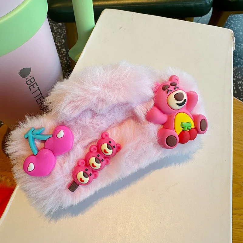 Disney lotso pink barbie-style plush hair grabs letters from the back of fruit head shark clip princess