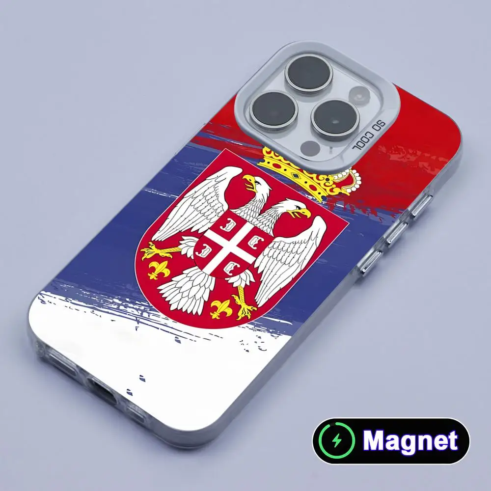 Фото Чехол для телефона MagSafe с флагом Сербии, белый, полупрозрачный, для iPhone 17 16 15 14 13 12 11 X XR XS Air Pro Max Plus №4