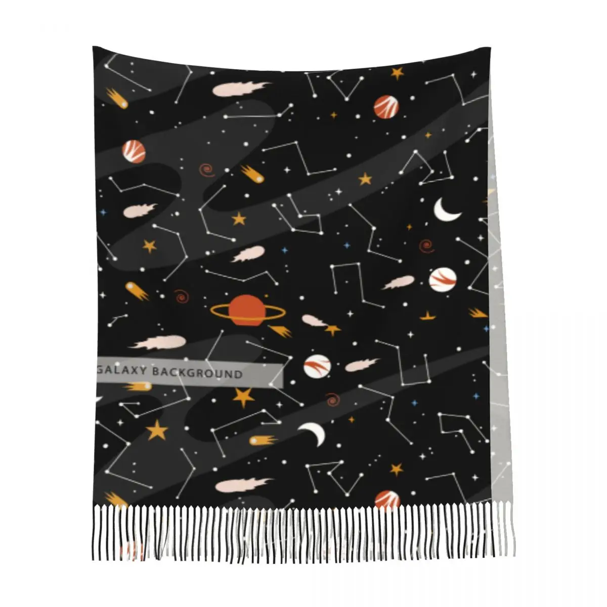 Индивидуальный красочный мужской шарф с длинной бахромой и принтом Галактики