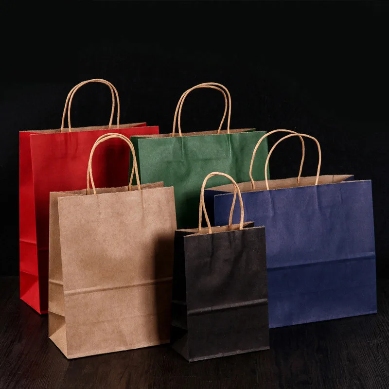 

10Pcs Solid Color Kraft Paper Cake Bread Food Takeaway Milk Tea Wedding Party Gift Packaging Tote Bags