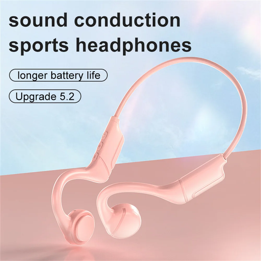 

Plastic Air Conduction Eardphones Low Delay Wireless Eardphones With Mic Long Battery Life Wireless Headphones Pink