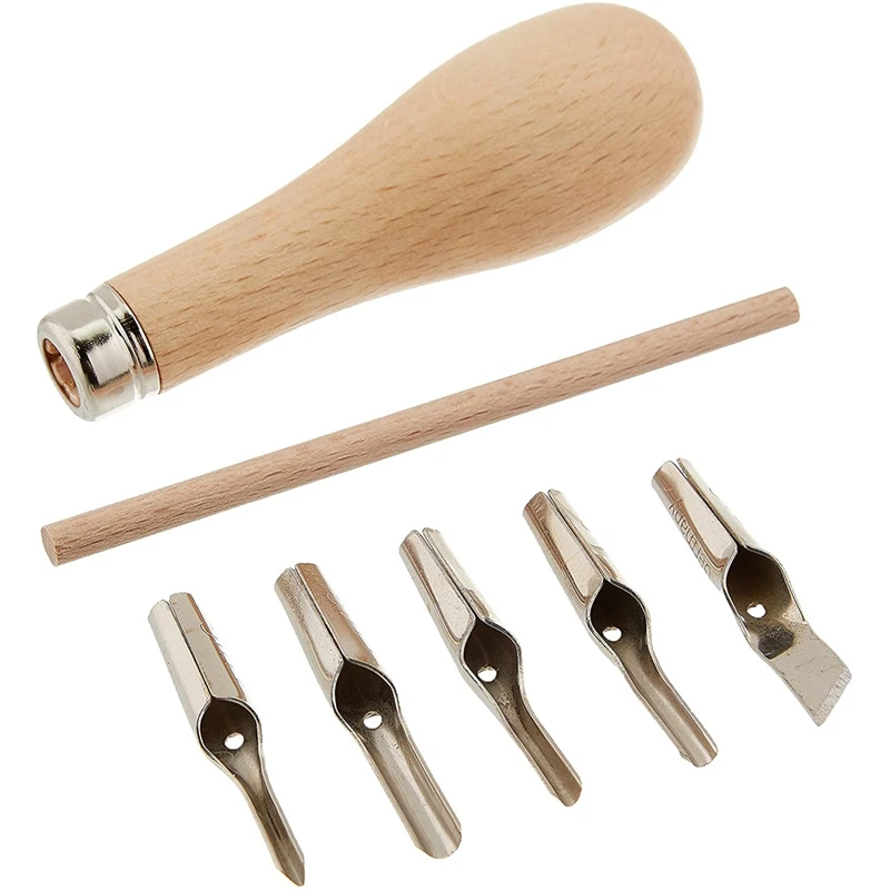 Lino Block Cutting Rubber Stamp Carving Tools With 5 Blade Wood Handle Printmaking Set |