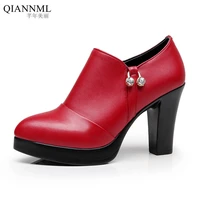 deep mouth split leather shoes woman high heels 2022 autumn pointed toe pumps women office shoes 41 42 43