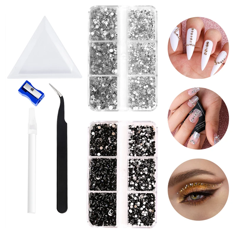 

2 Boxes 3D Ab Crystal Flat Back Rhinestones Nail Gems Stones with Tweezer & Picker Pen for Tumblers Nail Art & Diy Decoration