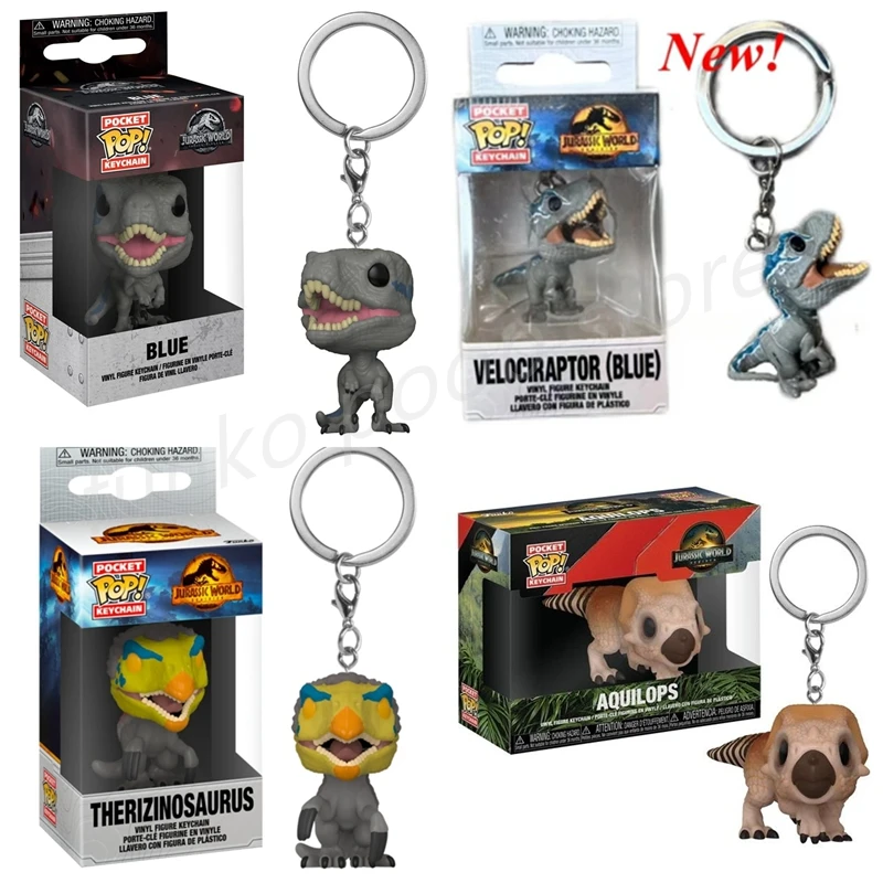 Фото Коллекционная фигурка FUNKO Pocket Jurassic: Теризинозавр, Аквилопс, Велоцираптор, Синий Тираннозавр Рекс — Брелок-фигурка, подарок, игрушка №1