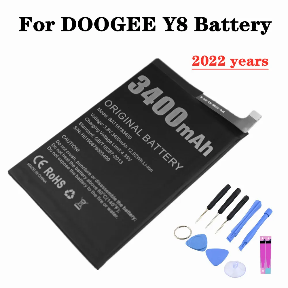 

2022, 100% оригинальный аккумулятор Для DOOGEE Y8 BAT18783400, аккумулятор большой емкости 3400 мАч, длительное время работы в режиме ожидания, аккумулятор ...