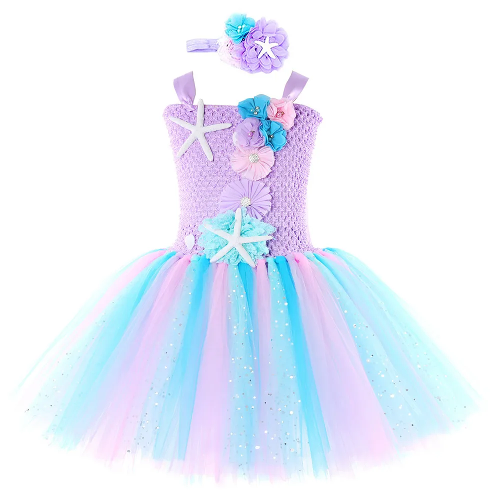 

Летнее платье-пачка для девочек, Сетчатое платье принцессы с блестками, детское бальное платье-Русалка, праздничное вечернее платье с ленто...