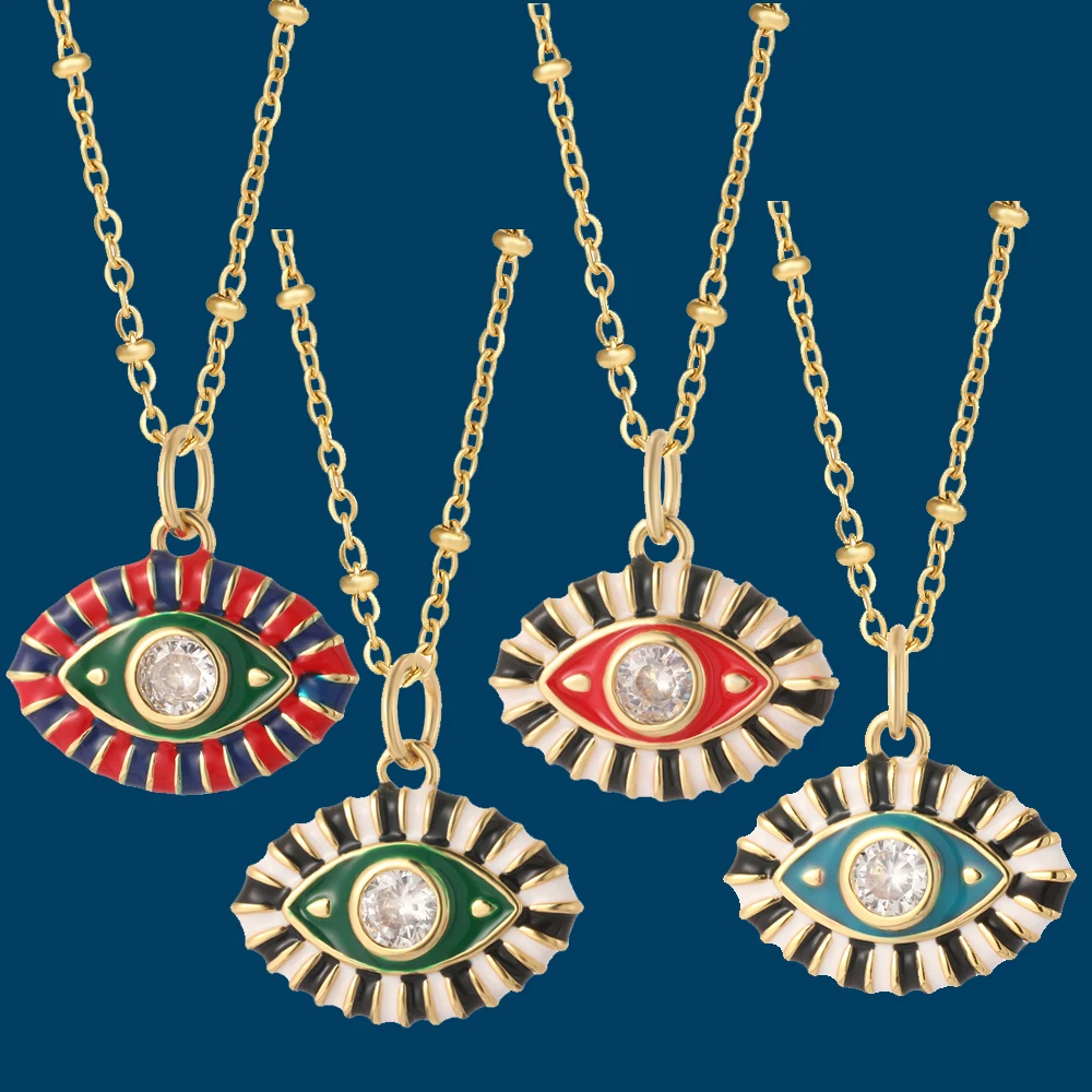 

Turkish Evil Blue Eye Woman's Bohemia Necklace Gold Color Stainless Steel Link Chain Choker Good Luck Eye Punk Pendant Necklace