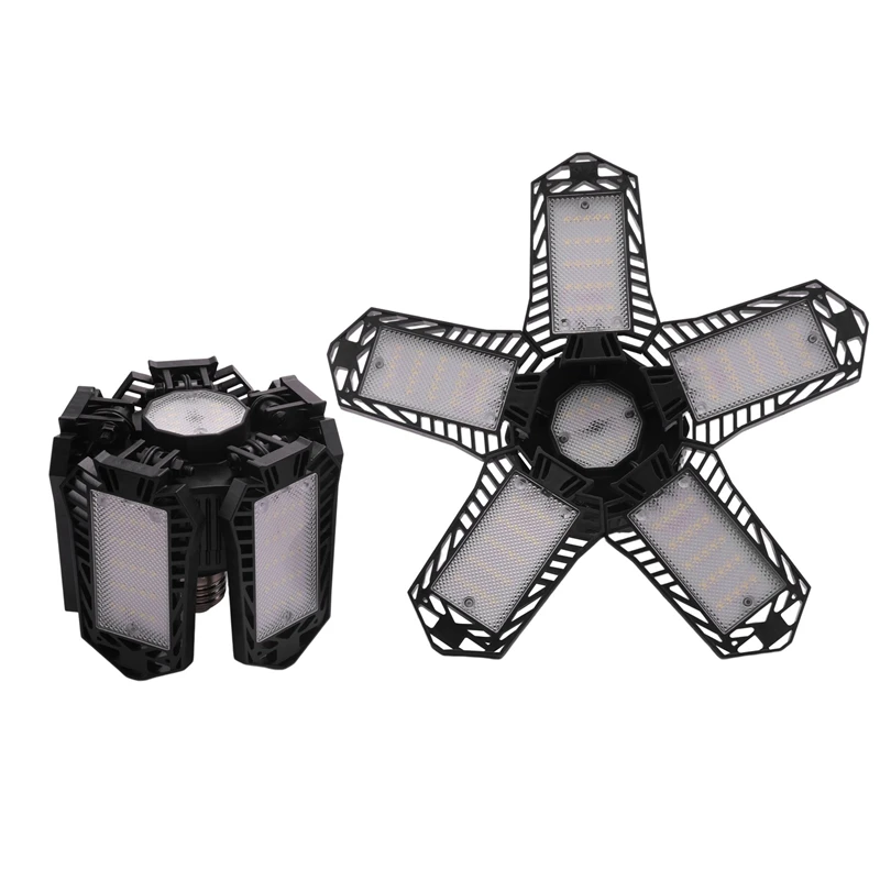 

2 Pack Led Garage Lights 100W 10000LM LED 360 Screw In Garage Light 5 Leaf Adjustable Panels Garage Lighting Bulb