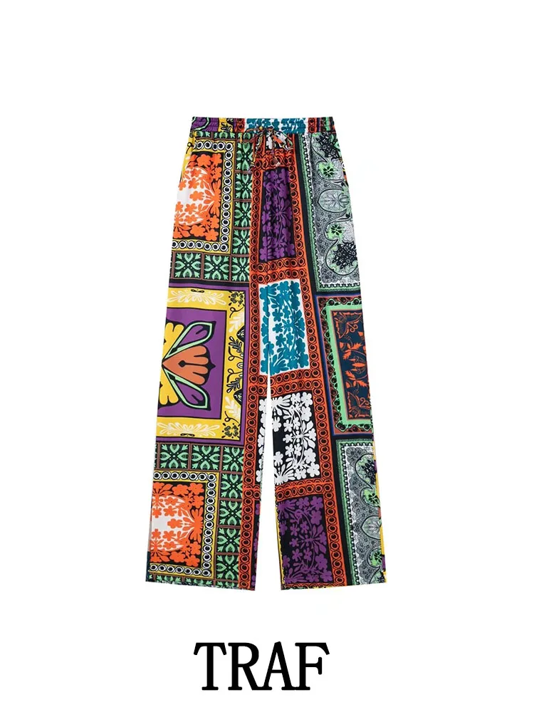 

Брюки женские длинные с принтом, широкие, в винтажном стиле