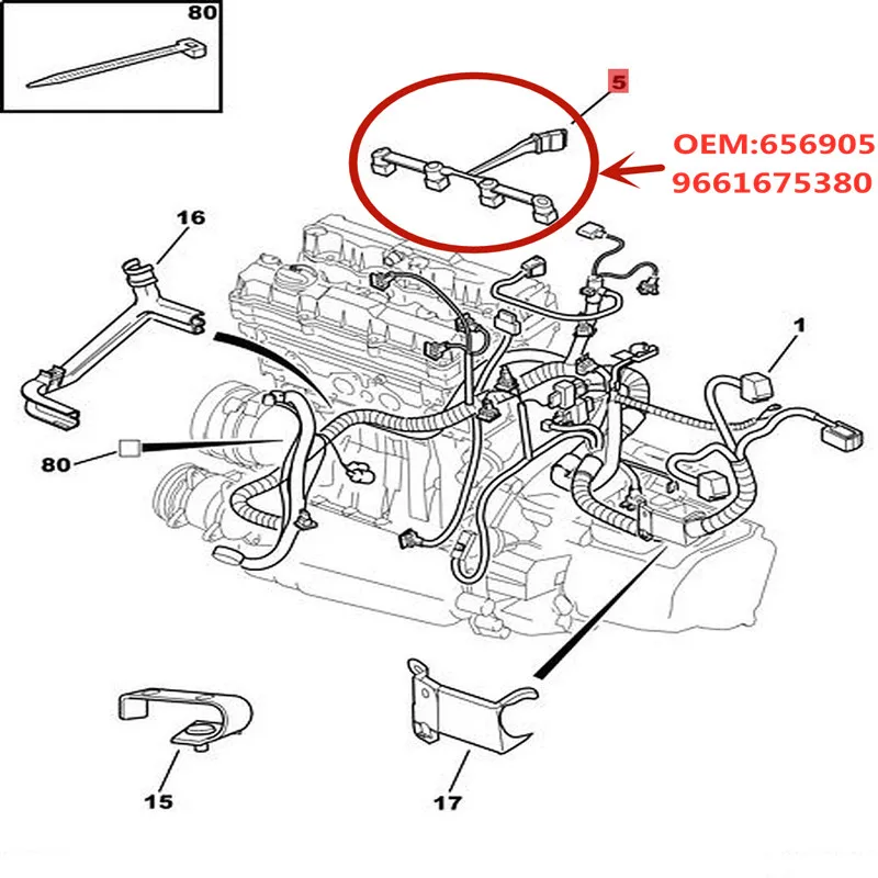 Подлинный шлейф для подключения инжектора 656905 9661675380 Peugeot 206CC 307 308 408 2008 Citroen C4 C5 DS4