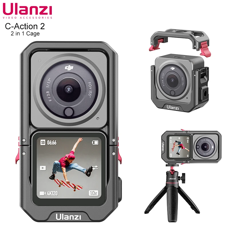

Ulanzi C-Action2 Metal Cage for Dji Osmo Action 2 Magnetic Frame Case Cage with 1/4 Screw Cold Shoe Protective Housing AT