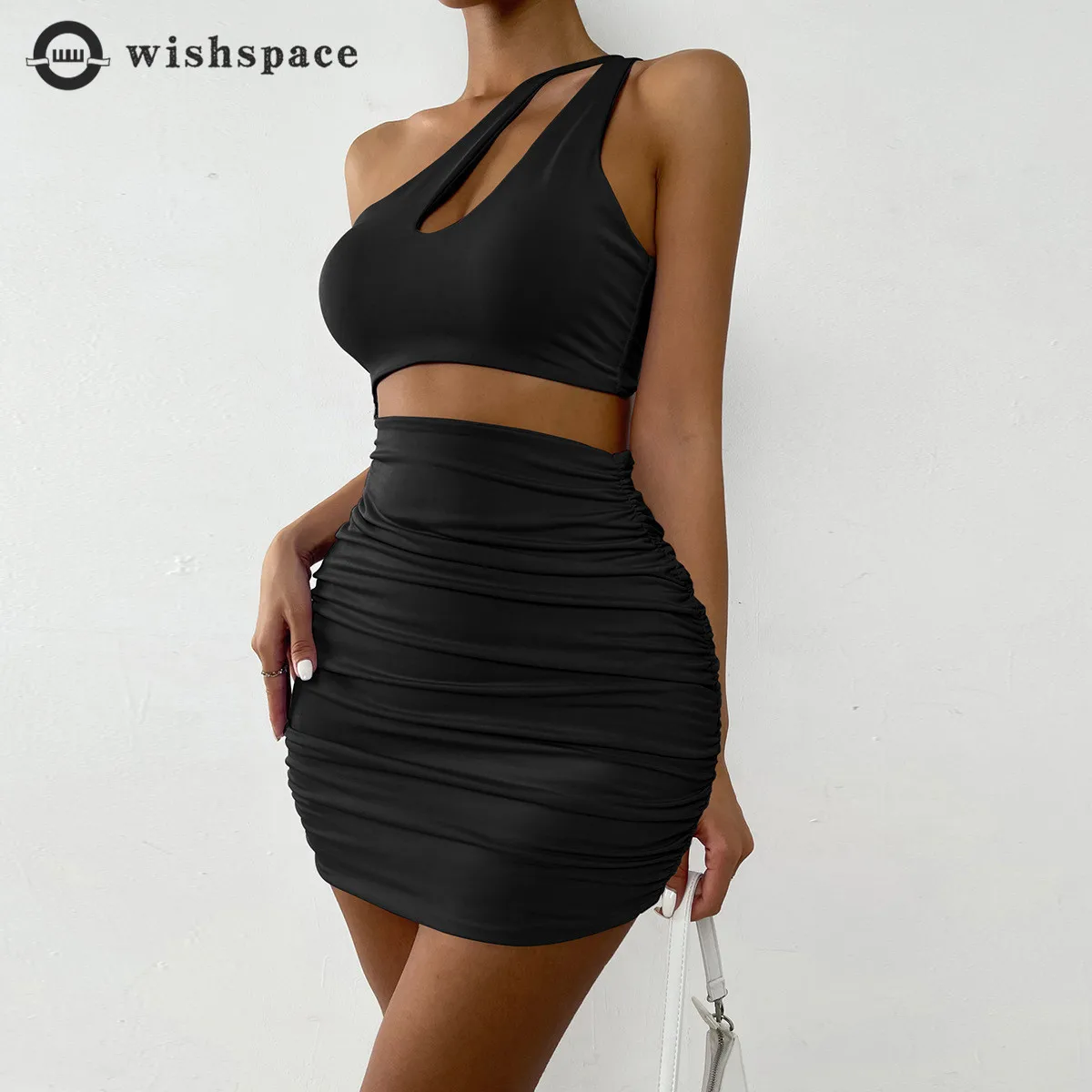 

New Spring 2022 Irregular Single Shoulder Strap Sexy Tight Party Package Buttocks Dress Fashionable Woman Nightclub Mini Dress