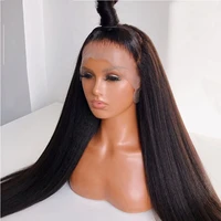 26inch 180%density long straight natural black natural hairline lace front wig for black women with baby hair heat temperature