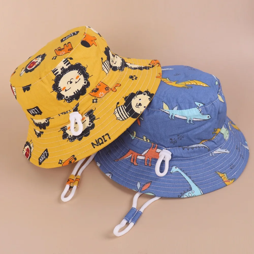 

Baby Sun Hat Cartoon Animals Print Boys Girls Bucket Hat For 2022 New Summer Outdoor Adjustable Kids Children Beach Panama Caps