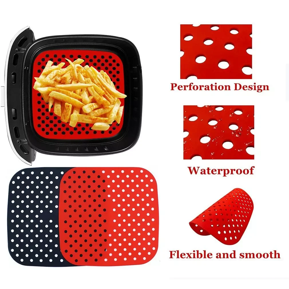 

Square Air Fryer Silicone Accessories Air Fryer Non-stick Durable Pad Scale Place Mat Kitchenware Black/Red