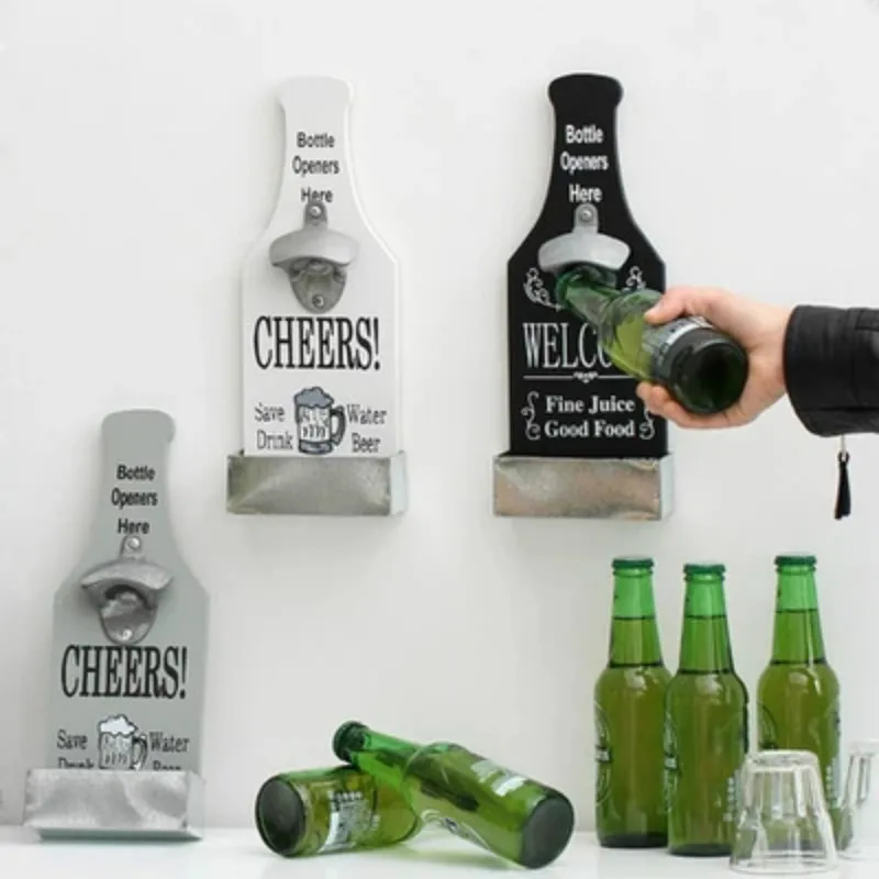 Creative Beer Bottle Opener Wood Wall Mounted Bar Home Resta