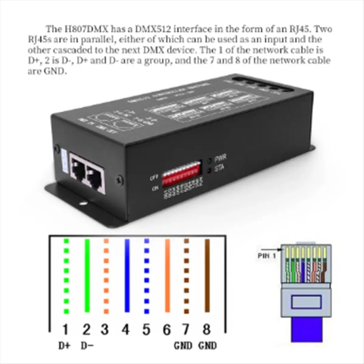 Фото Контроллер светодиодов GTS DMX512 H807 RGB для WS2811 WS2812B WS2813 WS2815, контроллер пиксельных светодиодных лент, сценическое освещение, 1024 пикселя №5