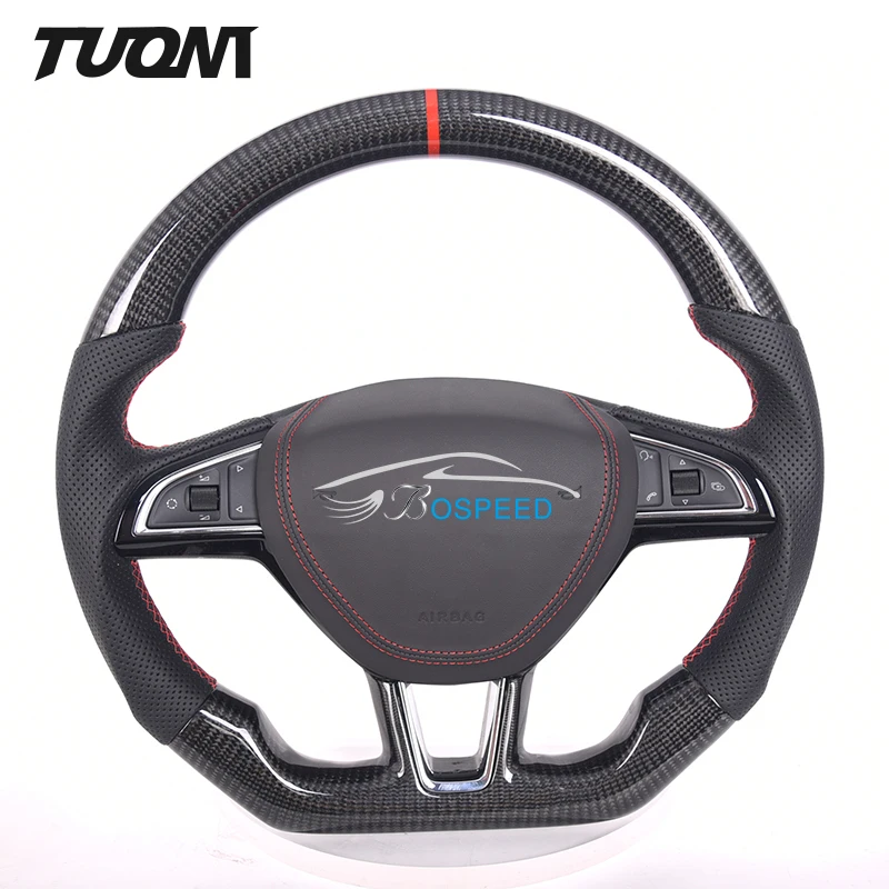 

For VW Skoda Octavia A7 MK3 5E RS VRS Superb B8 Scala Karoq Kodiaq Car Steering Wheel Carbon Fiber Perforated Leather