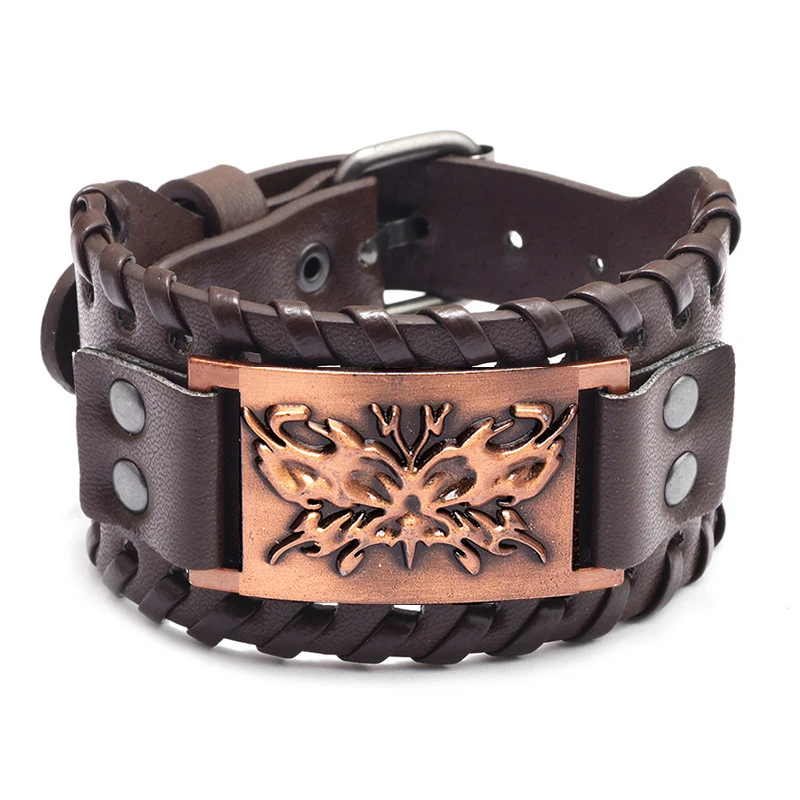 

New Retro Wide Leather Nordic Rune of Odi Bracelet Men's Bracelet Celtic Viking Butterfly Pattern Jewelry Bracelet Party Gifts
