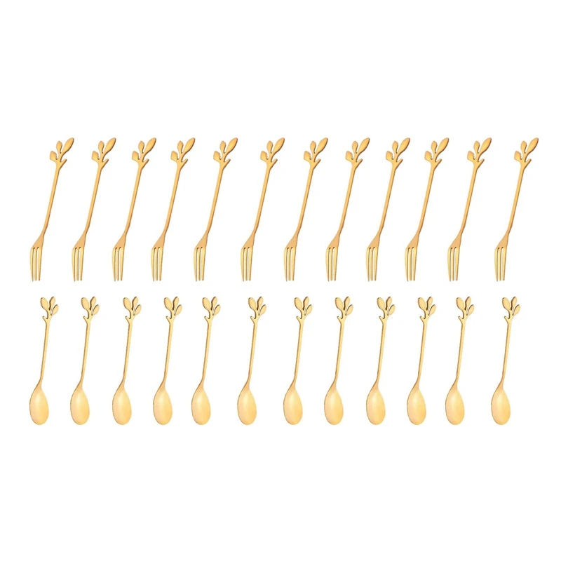 

24 Packs Of Stainless Steel Fork And Spoon Set, Ice Cream Tea Coffee Spoon Tableware Kitchen Tableware
