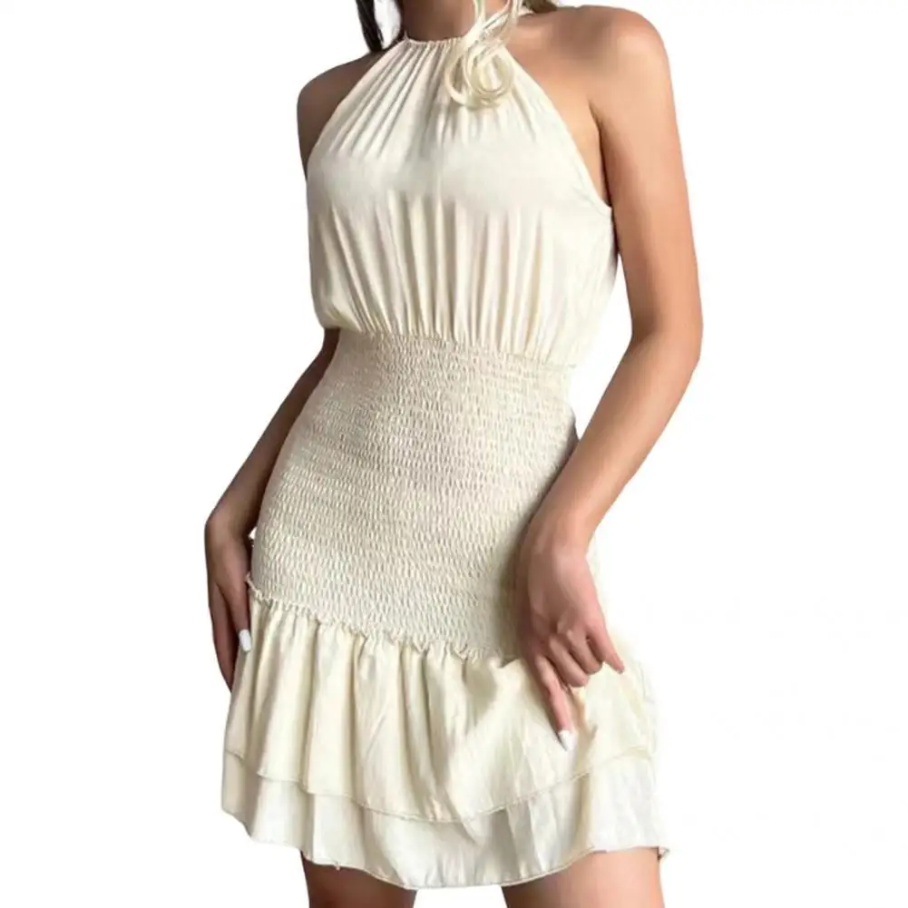 

Lace Up Great Tight Waist Summer Dress Halter Neck Summer Sheath Dress Slim Fit Female Garment
