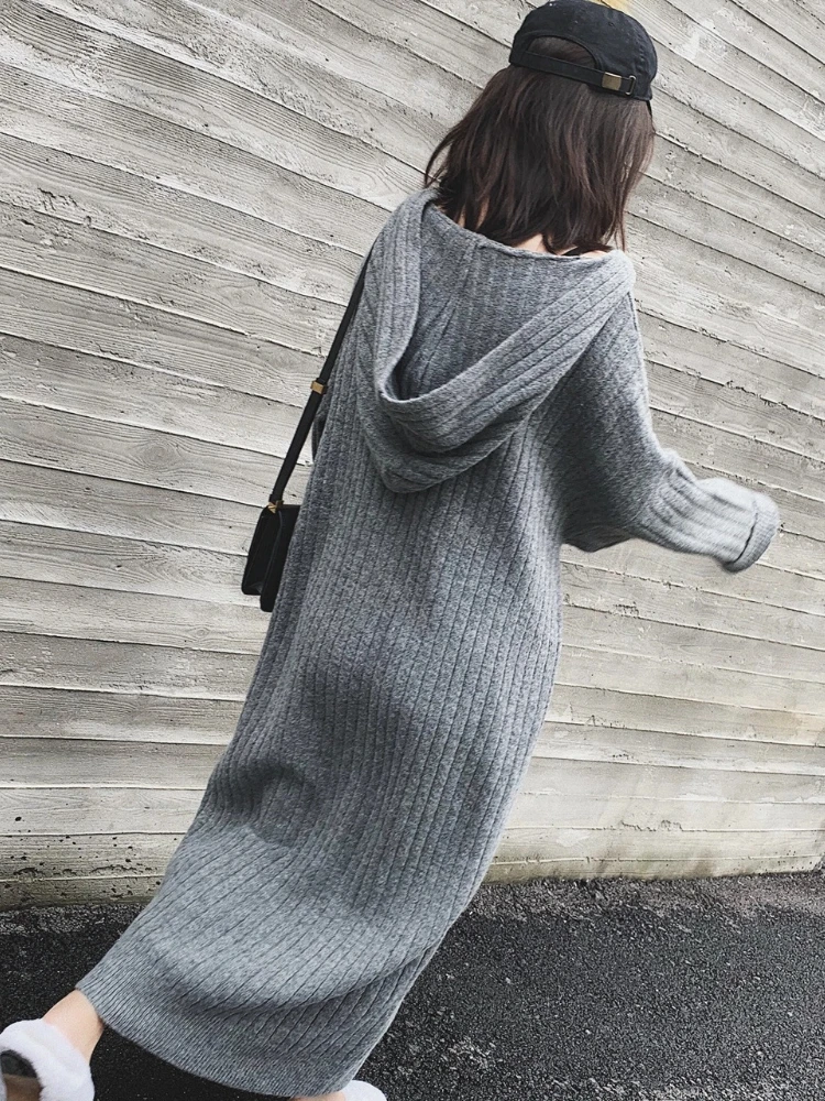 

Clothes for Women New Loose Knit Jumper for Autumn Winter Long Knee-length Korean Fashion Dress Streetwear Sweater Dresses Tops