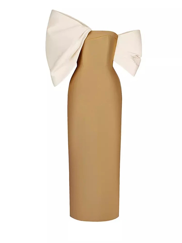 DEAT Элегантное платье в стиле пэчворк с бантом без бретелек модные односторонние