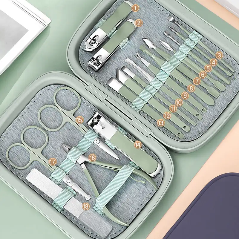

18-piece Professional Manicure Set Nail Clipper Kit Candy Color Nail File Accessories Cleaning Tools