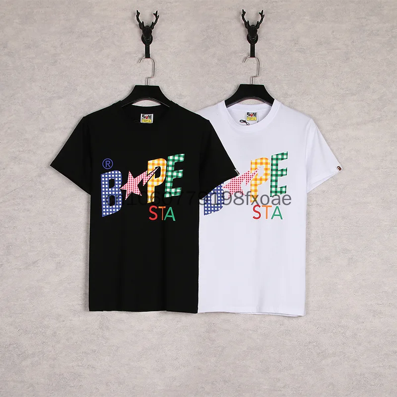 

Модная BAPE с коротким рукавом пятиконечная звезда с мультяшным принтом букв для мужчин и женщин парная одежда хлопковая футболка с коротким ...