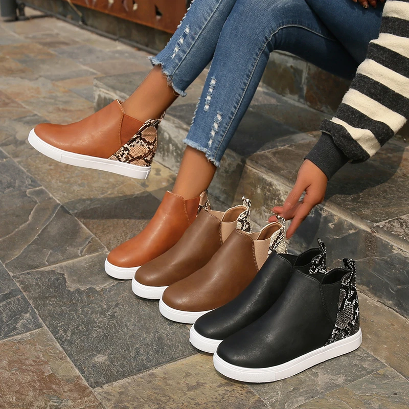 2023 New Fashion Short Ankle Boots Large Size High Top Flat All-match Sneakers Comfy Leisure Slip on Women Shoes Bottines