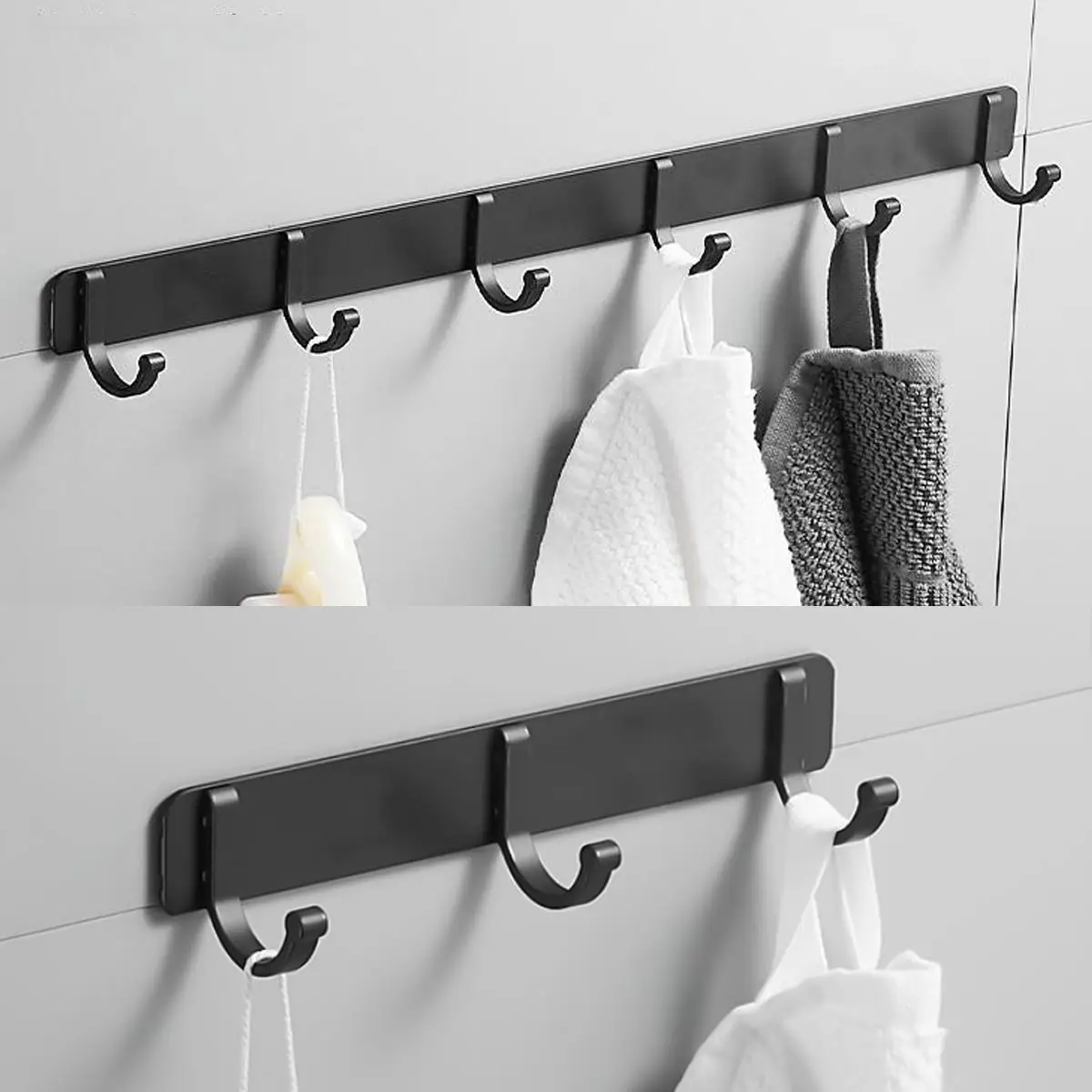 

3/4/5/6 Hooks Black Wall Mount Hanger Coat Towel Hat Clothes Hanging Rack Bathroom Kitchen Storage Rack Key Bag Organizer Hooks