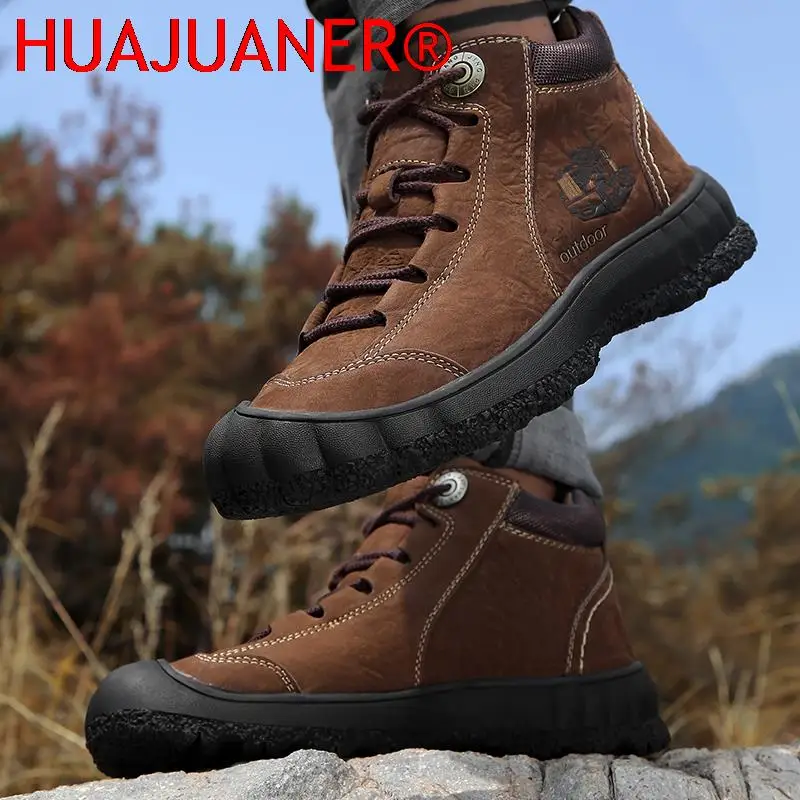 

New Brand High Quality Men Boots Classic Fashion Mens Sneakers Genuine Leather Mountaineering Shoes High Quality Hiking Shoes