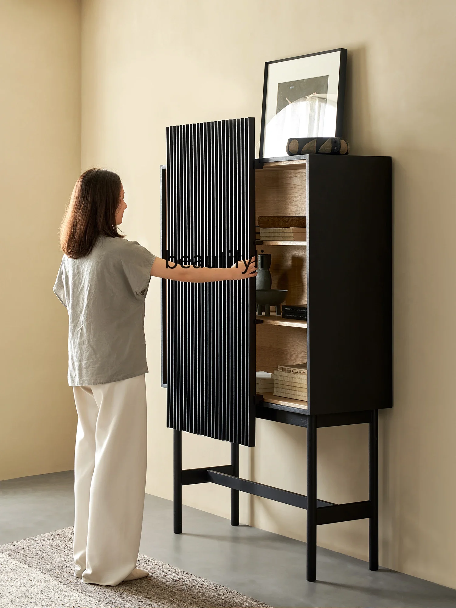 Буфет из массива дерева черный шкаф для хранения вещей гостиной сувениров