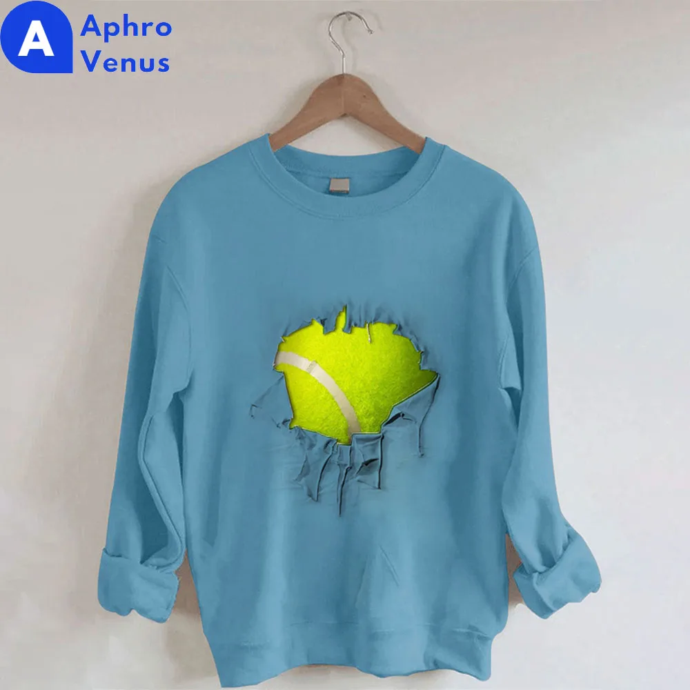 

Tennis Fun Print Crewneck Sweatshirt Autumn Winter Cotton Long Sleeve Sweater Pullover Unisex Sportswear