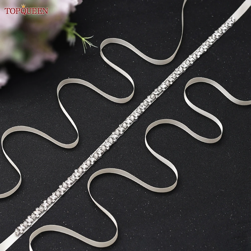 TOPQUEEN Свадебный Стразы ремень Серебряный тонкий невесты лента для подружки
