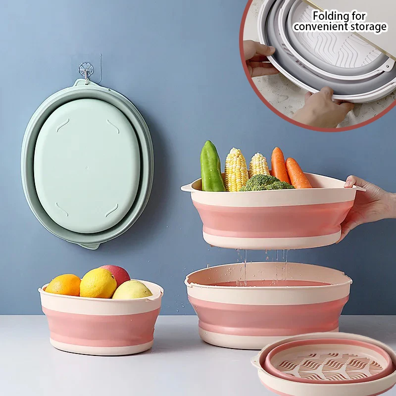 Кухонная телескопическая складная дренажная корзина для фруктов с ручкой