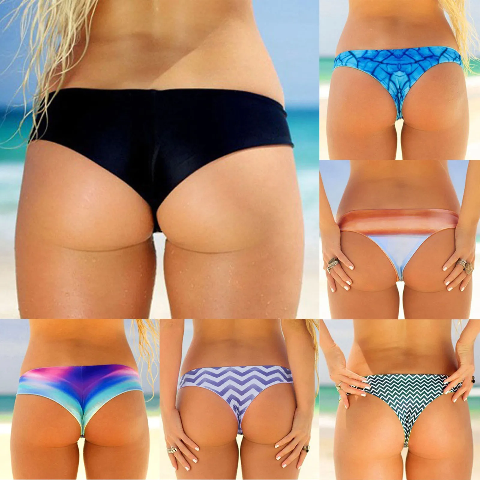 

Women Vintage Print Low Waist Brazilian Bikini Bottom Swimwear Briefs Beachwear Brazilian Bikini Bottom Side Tie Swimming Pants