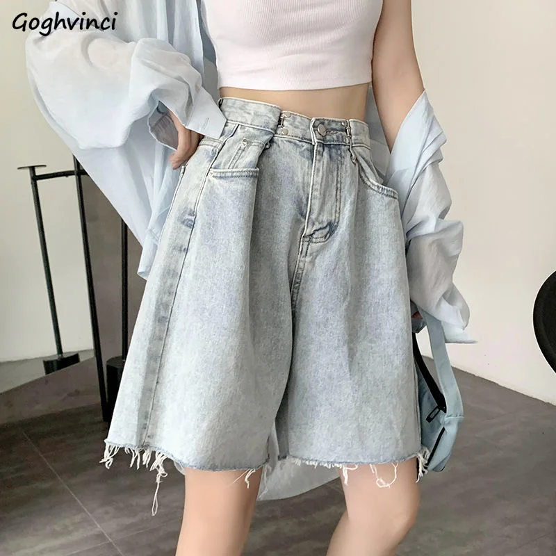 

Denim Shorts Women Adjustable Waist Vintage Solid Korean Style Fashionable Baggy Leisure New-arrival Zipper Fly Females Students
