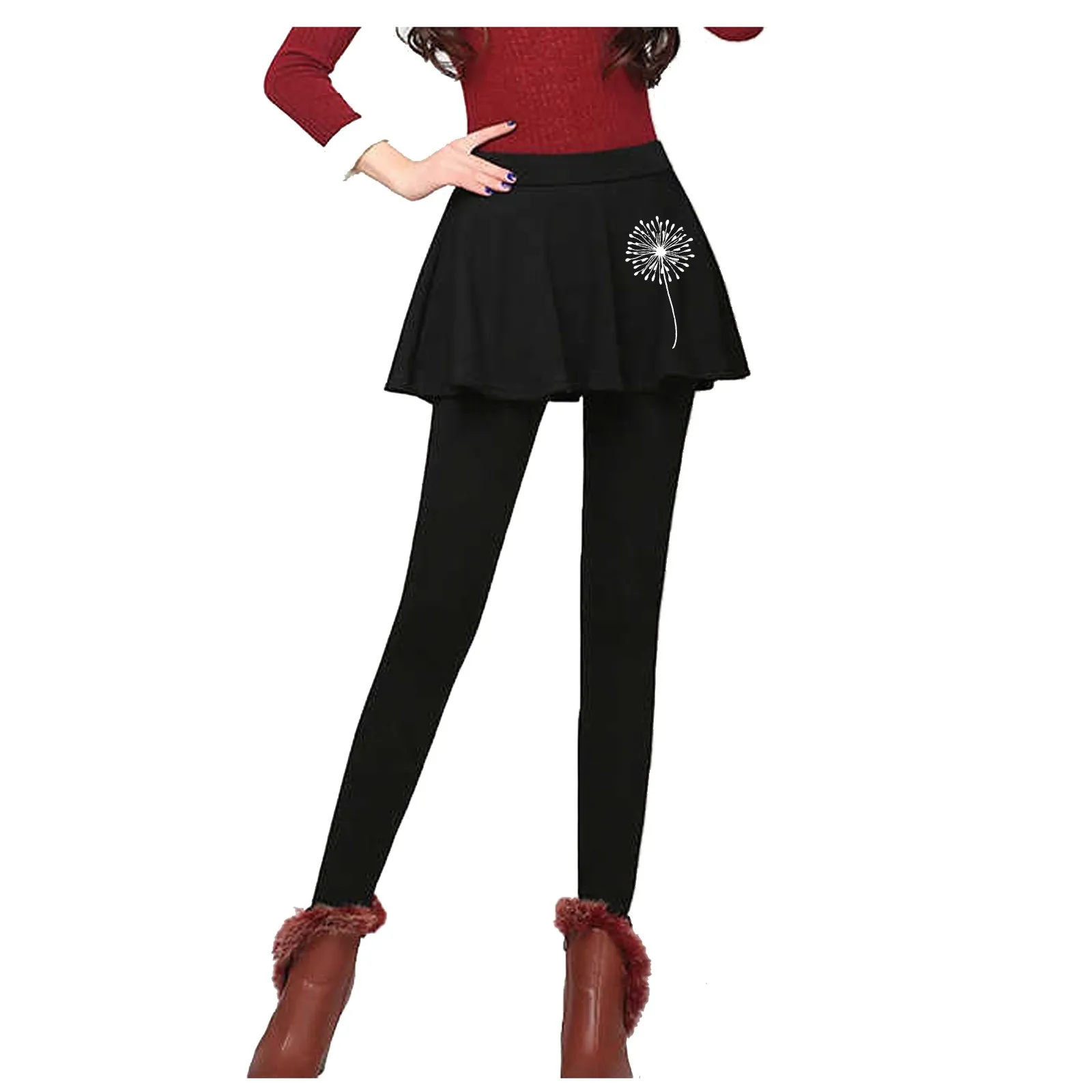 

Ladies Thickened Leggings False Two In One Leggings Printed Stretch Velvet Leggings Tops for Leggings for Women